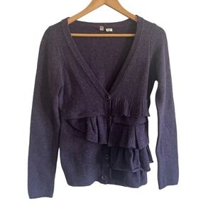 MOTH Anthropologie Split Decision Purple Cardigan Wool S/P small‎ petite